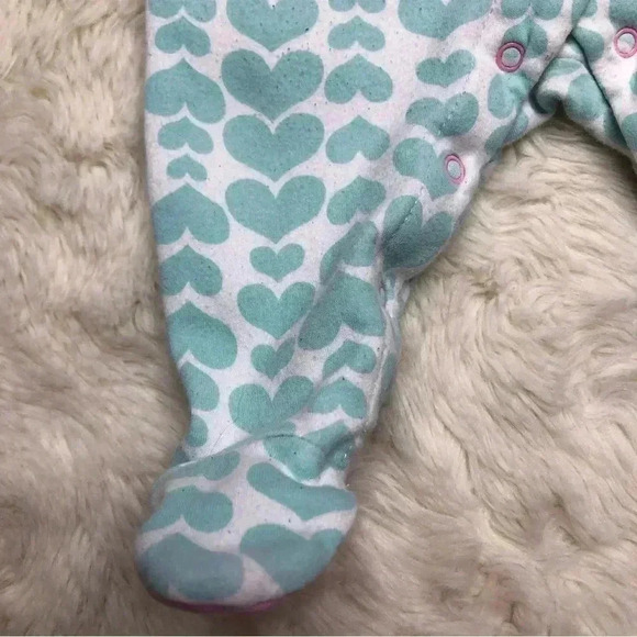 Pekkle Footed Onesie Pajamas White / Blue / Pink Hearts / Pig Size 3 Months - Picture 5 of 16